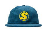 Sunday Badge Corduroy Hat Atlantic Green with Yellow Embroidery