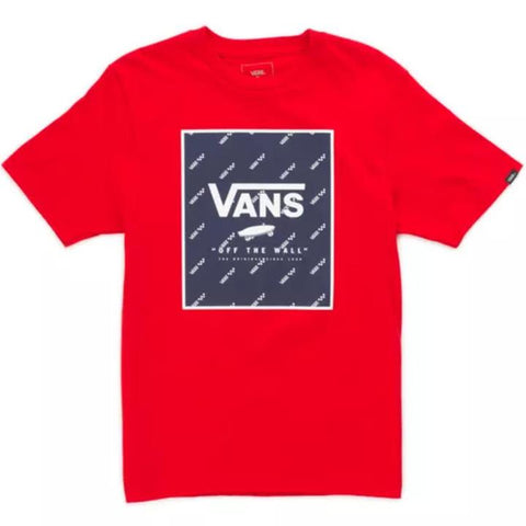 BOYS PRINT BOX T-SHIRT - RACING RED SODALITE BLUE.